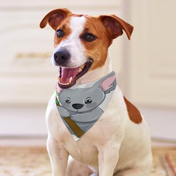 Dog Bandana Spring Pet Scarf Adjustable Triangle Green Leaf Koala Printing Dog Bib Washable Polyester Puppy Bandana for Small Medium Large Dogs Cat Birthday Party Supplies
