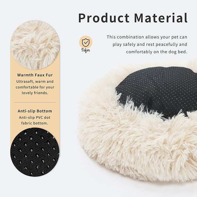 Tiny Dog Bed Extra Small Washable 15 inches Beige Donut Soft Small Dog Bed,Calming Anti Anxiety Round Fits up to 5 lbs Warm Comfort Pets Beds for Puppy Dogs Indoor