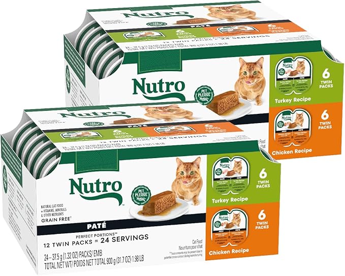 Nutro Wet Cat Food Pate Multipack: Cat Food Wet Turkey Recipe and Chicken Recipe, 2.64 oz. Trays (12 Count, Pack of 2)