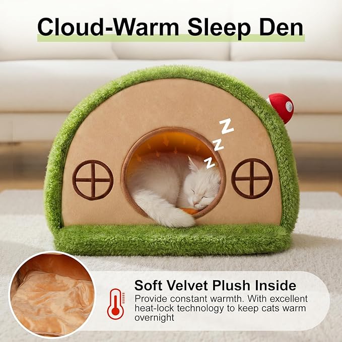 Cat Bed for Indoor Cats - Cute Cat Bed Cave, Tree Hole Cat House Tent for Kittens and Small Pets with Removable Washable Cushion & Anti-Slip Bottom, Enclosed Kitten Bed Hideaway