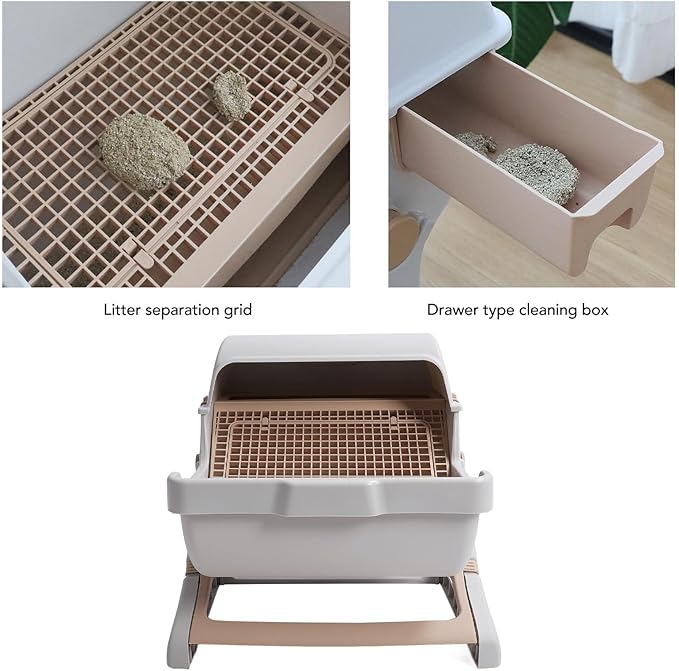 Semi Automatic Cat Litter Box, 20in Large Capacity Plastic Semi Enclosed Cat Litter Box with Safe Protection, Low Noise Smart Cat Toilet Box for Multiple Cats