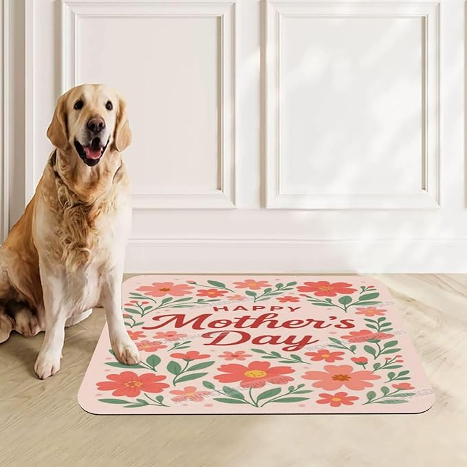 Dog Food Mat Dog Mat for Food and Water 18X12In Happy Mother's Day Floral Gift Mom Eo No Stains Cat Pet Feeding Mats Water Bowl for Messy Drinkers