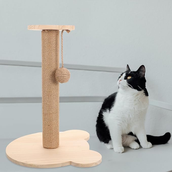 Toyvian Cat Scratching Post Sisal Rope Vertical Scratcher with Solid Wood Base Indoor Kitten Scratcher Pole for Household Cats Daily Use