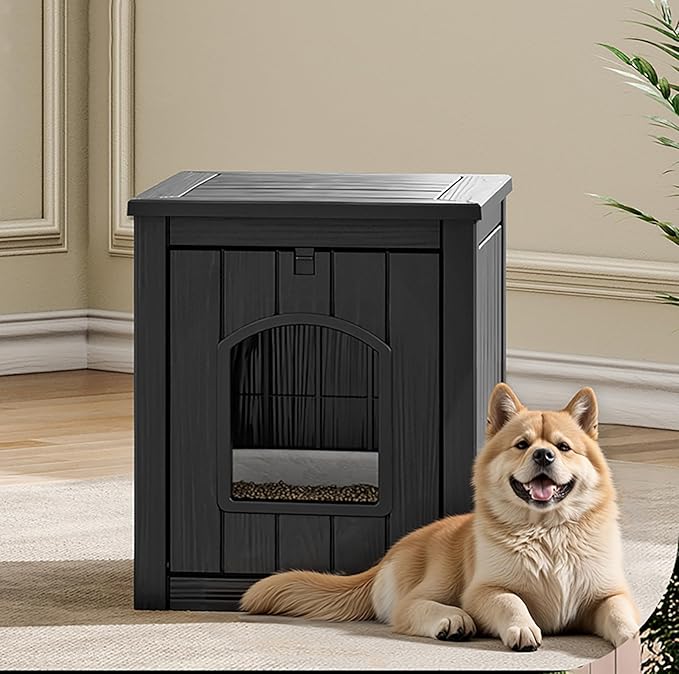 Fancyango Dog House - Outdoor & Indoor Dog Kennel Furniture, Weatherproof Shelter for Small and Medium Dogs, Stylish for Patio, Garden or Home (Black,17.7" L × 22.8" W × 21.7" H)