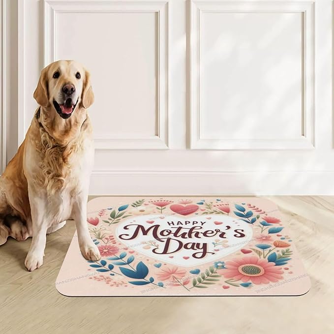 Pet Feeding Mat Happy Mother's Day Floral Gift for Mom Fh Dog Food Mat for Food Water No Stains Quick Dry Dispenser Cat Bowl Mats Messy Drinkers 18X12In