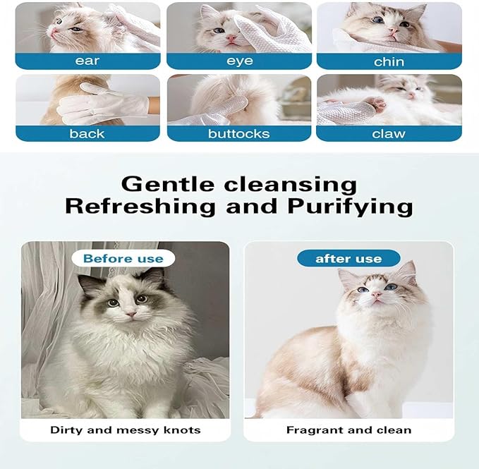 Thickened Pet Bath Glove Wipes, No-Rinse Deodorizing Wipes for Dogs & Cats, Hypoallergenic & Fragrance-Free, Waterless Full-Body Cleaning for Daily Care & Travel, 3 Pack, 18PCS