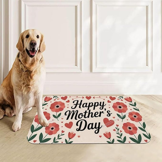 Pet Feeding Mat Absorbent Dog Mat for Food Water Bowl No Stains Quick Dry Water Dispenser Mats Happy Mother's Day Floral Gift Mom Ew Dog Accessories Pet Supplies Bowl for Messy Drinkers 24x16In