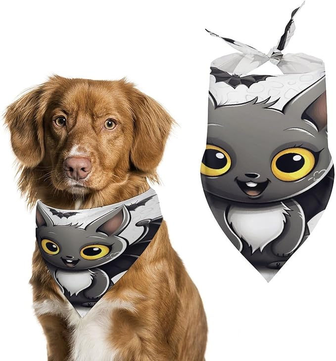 Dog Bandana Spring Pet Scarf Adjustable Triangle Cute Bat Printing Dog Bib Washable Polyester Puppy Bandana for Small Medium Large Dogs Cat Birthday Party Supplies