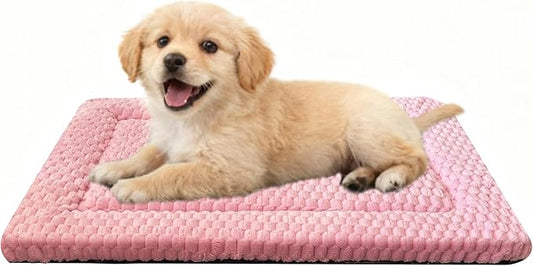Dog Bed Crate Mat, Soft Durable Washable Anti-Slip Kennel Pad for Dogs & Cats, Reversible (Pink, S(24"*18"*1.5"))