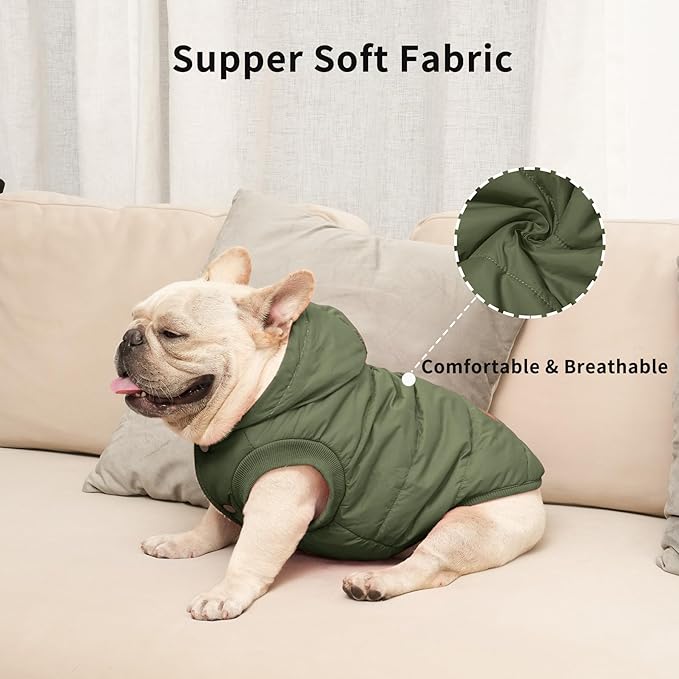 Fleece Lining Extra Warm Dog Hoodie in Winter,Small Dog Jacket Puppy Coats with Hooded Green XS