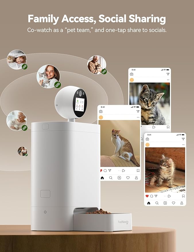 Automatic Cat Feeder with Camera 360° AI-Powered, 2K HD Video with Night Vision & 2-Way Audio, 2.4G/5G Wi-Fi Smart APP Control, Low Food Alert, 5.5L Timed Pet Feeder for Cats/Dogs