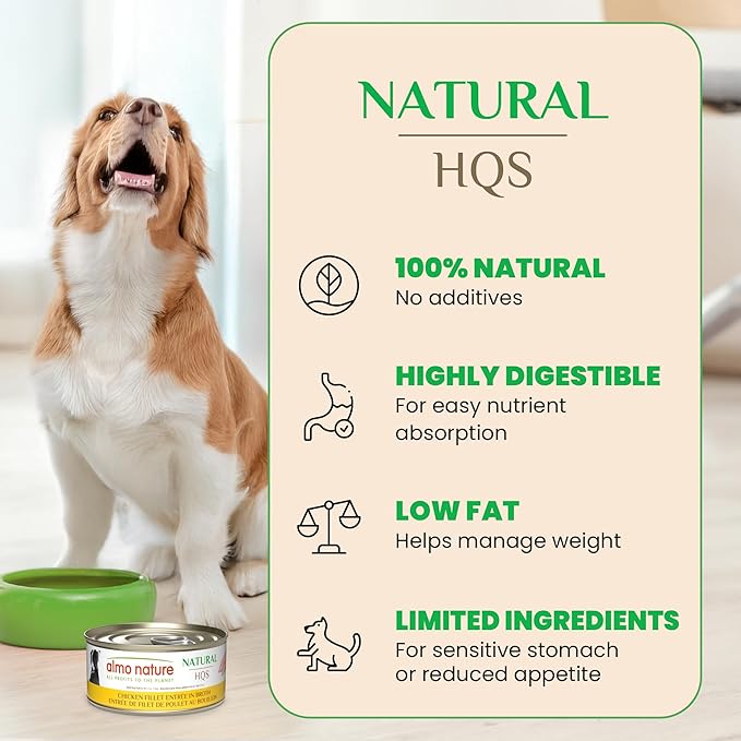 almo nature HQS Natural Wet Dog Food Chicken Fillet Entrée, Grain Free, Additive Free, Low Fat, GMO Free, 5.5oz Pack of 12
