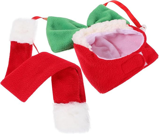 LIOOBO Christmas Pet Head Cover and Scarf Set, Warm Dog Hat with Scarf for Winter, Holiday Headdress Supplies for Puppies and Small Dogs