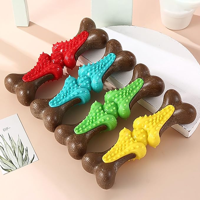 𝐷𝑢𝑟𝑎𝑏𝑙𝑒 Dog Chew Toys for Large Aggressive Chewers Indestructible Bone-Shaped Dental Chew TPR Rubber with Wood Fiber Core Teething Teeth Cleaning Long-Lasting Interactive Pet Supplies