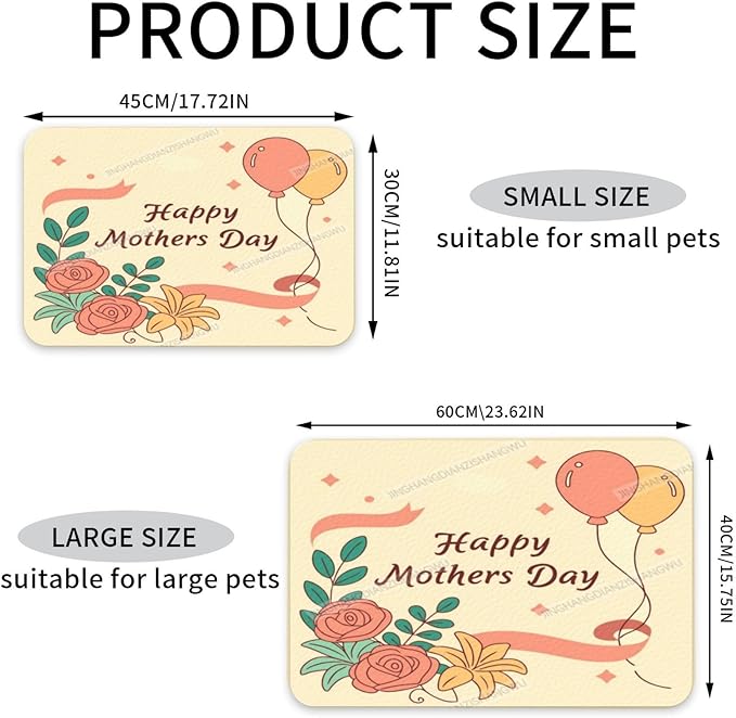 Dog Food Mat Happy Mother's Day Floral Gift for Mom Fe Absorbent Water Bowl Mats Cat Pet Feeding Placemats 24x16In