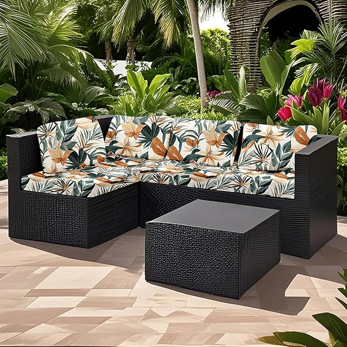 HANDONTIME 8Pcs Outdoor Patio Cushion Covers Modern Plants Stretch Couch Cushion Cover Patio Couch Slipcover for Outdoor/Indoor Washable Non-Slip Furniture Protector for Pet (Dark Green, Cover Only)