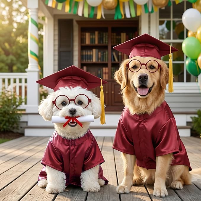 Dog Graduation Cap and Gown Set 2026 - Adjustable Washable Pet Cosplay Costume for Small Medium Dogs, Graduation Gift Supplies with Cap Robe Tassel,Dog Graduation Outfits Gifts (red, Small)