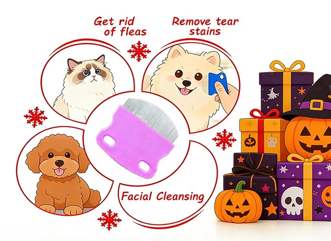 2 Pack Pet Tear Stain Remover Comb - Stainless Steel Gentle Round-Head Grooming Tool for Cats & Dogs, Removes Fleas, Lice, Dirt & Debris from Eye Area