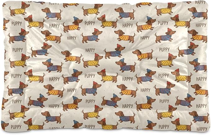 Dog Bed for Crate Washable Pet Sleep Pad, Puppy Print Kennel Mat with Non-Slip Bottom, Soft Fluffy Supplies Pet for Dogs and Cats (24x18 inch)