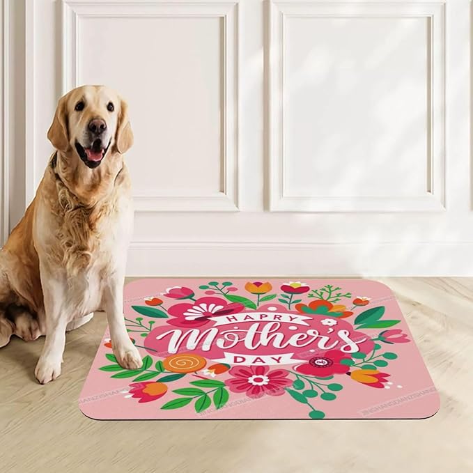 Pet Feeding Mat for Dogs Cats Happy Mother's Day Floral Gift for Mom S Absorbent Dog Food Mat Non-Slip Waterproof Placemat Quick Dry Pet Supplies Bowl Mats