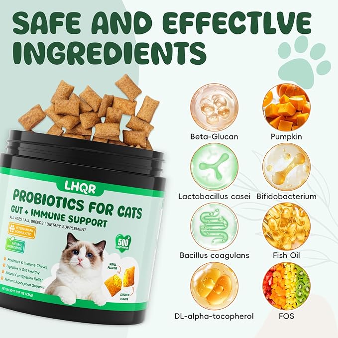 500 Probiotics for Cat - Digestive Enzymes & Prebiotics for Gut Health, Probiotic Tasty Chews Diarrhea Relief & Gas Treatment, Pumpkin Formula for Sensitive Stomachs & Itchy Skin Support, Chicken