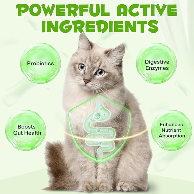 Probiotic for Cats, Natural 3 in 1 Cat Probiotic Drops Helps to Relieve Diarrhea, 60ml for Cats of All Ages, Supports Gut Health, with Digestive Enzymes & Prebiotics Liquid Supplement