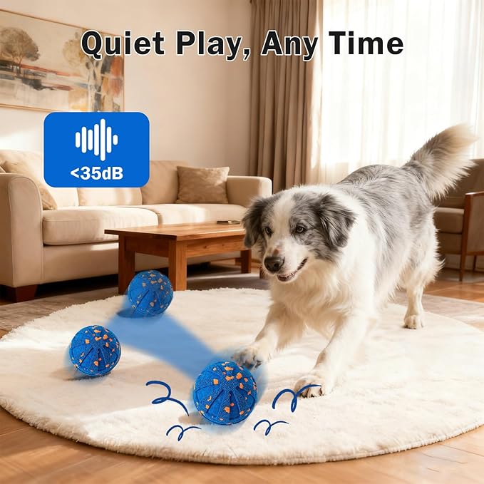 Interactive Dog Ball Toy for Medium Large Dogs, Durable E-TPU Bouncing Ball with Rechargeable Battery, Waterproof for Outdoor Play, Keeps Dogs Engaged (Yellow)