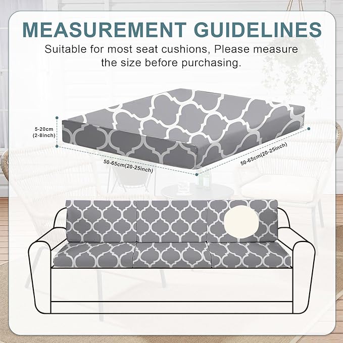 HANDONTIME 8Pcs Patio Cushion Covers Stretch Outdoor Couch Cover Replacement Cushions for Outdoor Furniture Waterproof Patio Furniture Covers for Pets Sofa Cover Washable (Grey Stiped,Cover Only)