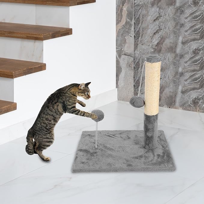 BESPORTBLE Integrated Large Sisal Cat Scratching Post and Sturdy Vertical Scratcher with Gray Floor Base for Indoor Cats and Kittens