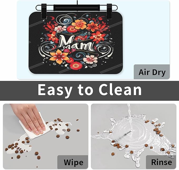 Absorbent Dog Water Cat Mat for Food Water Bowl Quick Dry Happy Mother's Day Floral Gift for Mom Kp Pet Feeding Mats No Stains Dog Food Mat Pet Accessories Supplies Cat Bowl Mats 18X12In
