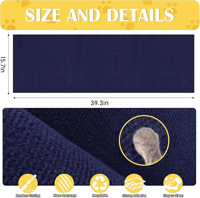 Self-Adhesive Cat Scratch Mat Trimmable Cat Scratching Post Carpet 39in Durable Carpet Mat Pad Replacement for Cat Tree Shelves Post Couch, Furniture, Walls & Doors DIY Cat Climbing Mat(Dark Blue)