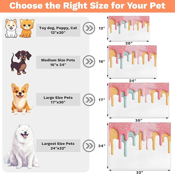 Ice Cream Dog Food Mat for Floors Absorbent Dog Bowl Mat for Food and Water Dispenser Quick Dry Cat Food Placemat Pet Supplies 12" x 20", Colorful Dessert
