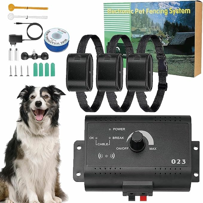Electronic Dog Fence, Remote Dog Training Shock Collar & In-ground Pet Boundary Containment System, Covers up to 1/2 Acre, Waterproof Tone / Static Correction, Pet Fence for Stubborn Dogs,for3dogs