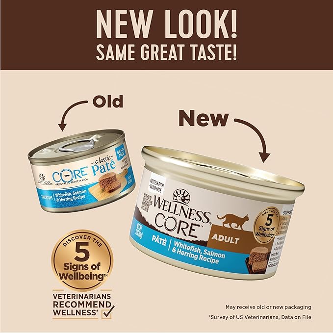 Wellness CORE Pate Adult Wet Cat Food, Natural, Protein-Rich, Grain Free, 3 Ounce, 12 Pack (Whitefish, Salmon & Herring)