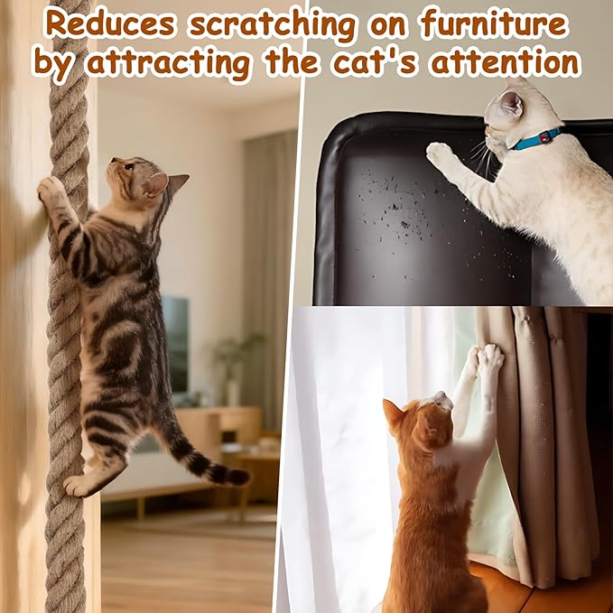 2" x 4.92Ft Cat Climbing Rope with Hook, Natural Cat Climbing Jute Rope for Wall Mounted, Durable Sisal Ropes for Indoor and Outdoor Cats Scratching Playing