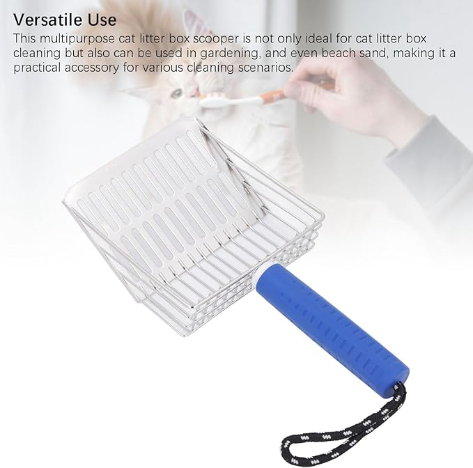 Cat Litter Scoop, Removable Handle Cat Litter Sifter, Stainless Steel Fast Filtration Cat Litter Shovel for Kitten Cat Dog Poop (Blue)