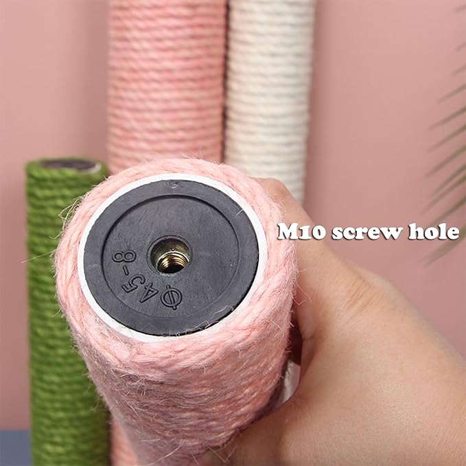 2Pcs M10 Cat Tree Replacement Posts - 10mm Bolt Sisal Cat Scratching Post Replacement Pole DIY M10 Bolt Sturdy PVC Tubes 3.34 * 15" (Pink)