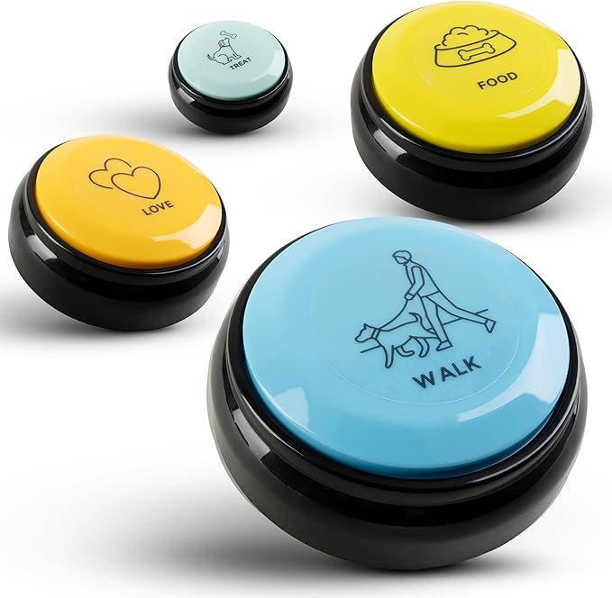 KUL KING'S Waterproof & Non-Slip Dog Command Buttons - 4 Recordable Buttons with Batteries, Stickers, Training Guide - Talking Dog Buttons for Communication