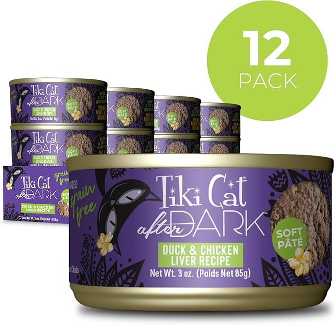 Tiki Cat After Dark Soft Pate, Duck & Chicken Liver, High-Protein, Wet Cat Food for Adult Cats, 3 oz. Can (12 Count)