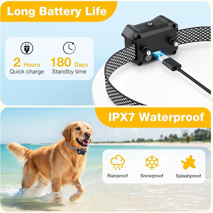Electric Fence for Dogs, Rechargeable Underground Dog Fence System with 650FT Wire, 2 Waterproof Training Collar, Covers up to 1/2 Acre, Wired Dog Fence System for 2 Dogs