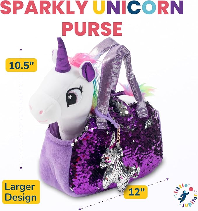 Little Jupiter Plush Pet Set w/Purse - Unicorn Stuffed Animals for Girls - Plush Gift for Age 4-5 - 6-7 yrs (White Unicorn)