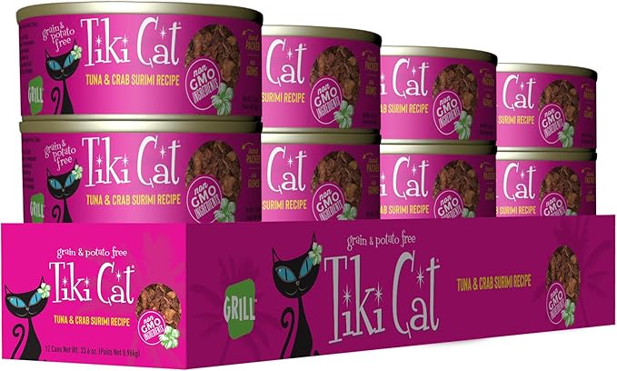 Tiki Cat Grill Wet Cat Food, Tuna & Crab Surimi, 2.8 oz. Cans (12 Count)