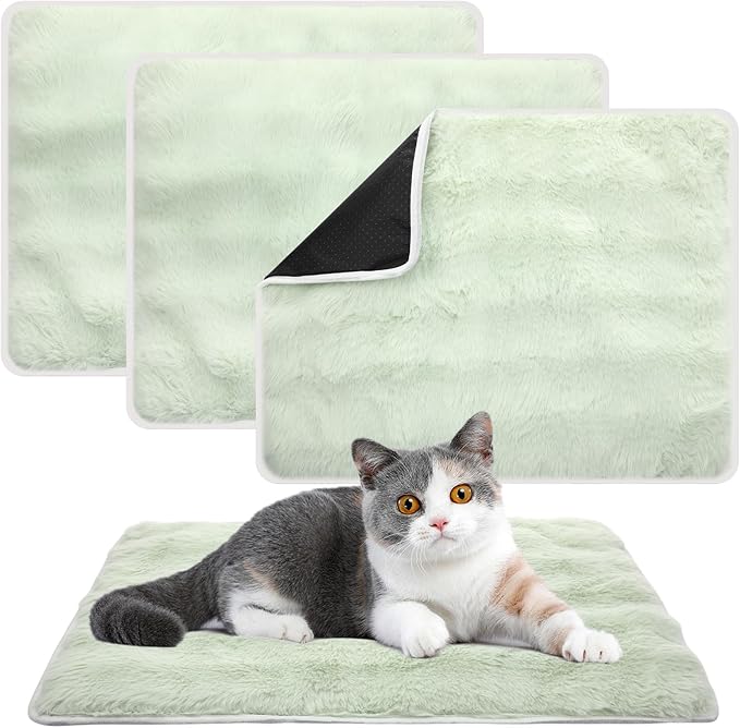 3 Pack Green Self Warming Cat Bed Indoor 16''x24'' Self Heating Cat Mat Ultra Soft Thermal Kitten Bed Heated Pet Dog Pad Washable Removable for Outdoor Use Non Slip Reflect Body Heat