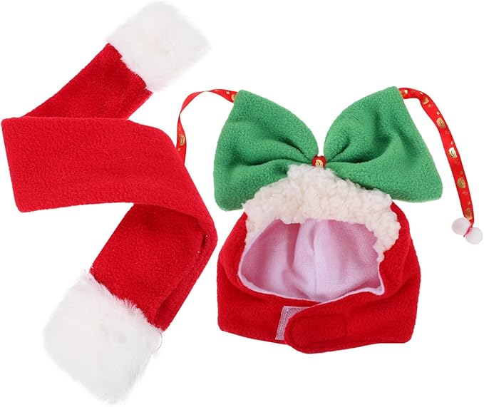 SOLUSTRE Christmas Dog Hat and Scarf Set for Pets, 2pcs Thermal Winter Head Cover with Decorative Puppy Scarf, Warm Pet Headdress Supplies for Holiday Season