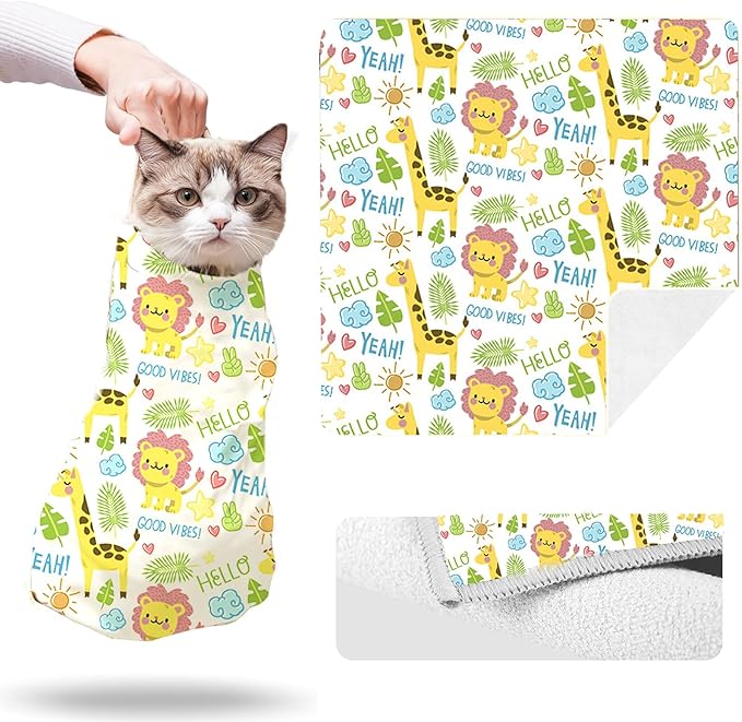 Cat Grooming Wrap, Cat Wrap for Cutting Nails, Self-Adherent Soft Cat Blanket to Wrap - Cat Burrito Wrap, Anti-Scratch, Anti-Escape, Cat Swaddle Wrap (Within 22lbs)
