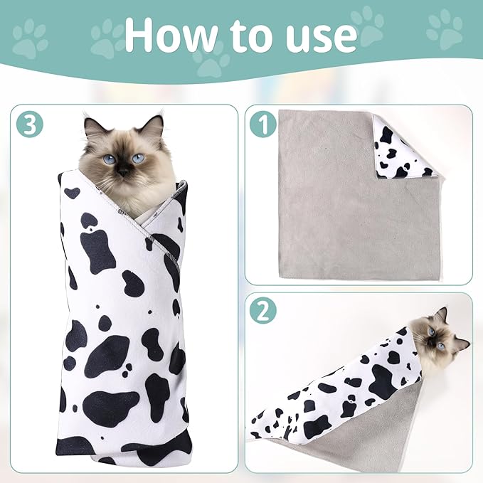 Cat Wrap for Grooming, 21.6x21.6in Soft Fabric Self-Adherent Cat Burrito Towel Restraint Wrap Anti-Bite & Anti-Scratch Cat Swaddle Wrap Washing Bag for Cutting Trimming Clipping Nails Medicine