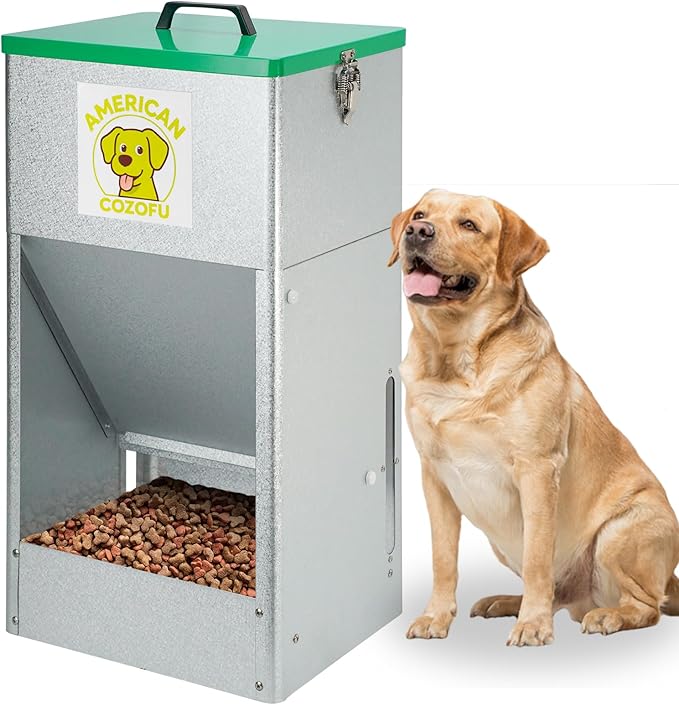 Automatic Dog Feeder with Wheels, 25lb Heavy Duty Galvanized Steel Gravity Food Dispenser - Easy to Move Rolling Pet Food Station for Indoor & Outdoor Use