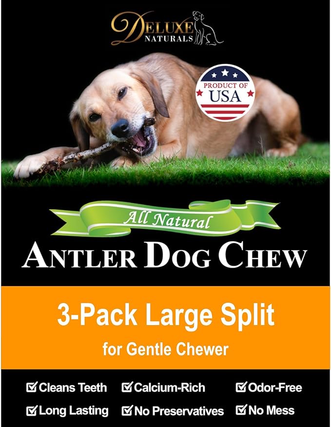 3-Pack Large Split Elk Antler Dog Chews (6 to 7.5+ in) – All-Natural, Long-Lasting Antlers for Small & Medium Dogs Under 45 lbs, Gentle Chewers & Puppies, Dental Health & Odorless