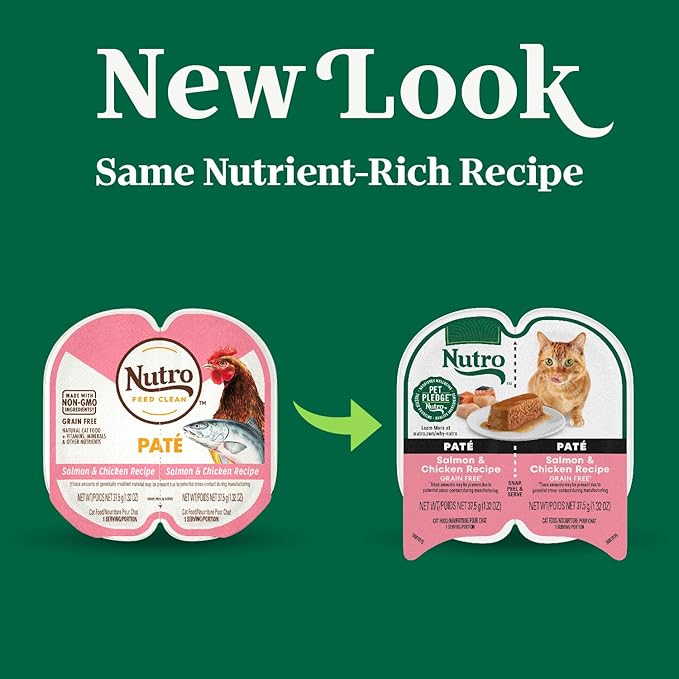 Nutro Perfect Portions Wet Cat Food Pate Salmon & Chicken Recipe, Grain Free Wet Cat Food, 2.64 oz. Twin-Pack Trays (24 Count, Pack of 1)