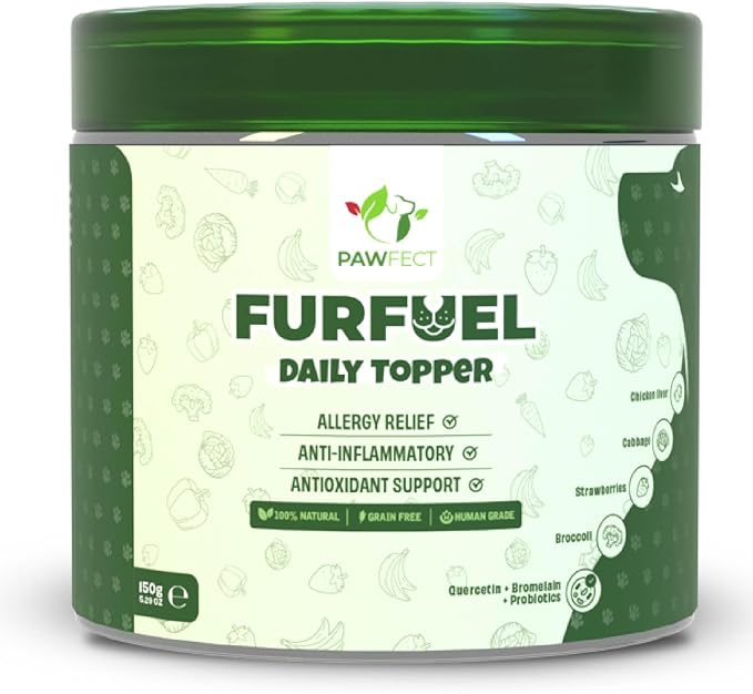 Pawfect Furfuel Dog Food Toppers Immune Support Allergy Relief Gut Health Skin and Coat Care Anti Inflammatory Dog Food Toppers with Bromelain Broccoli Quercetin Antioxidant Formula (150g/5.29oz)